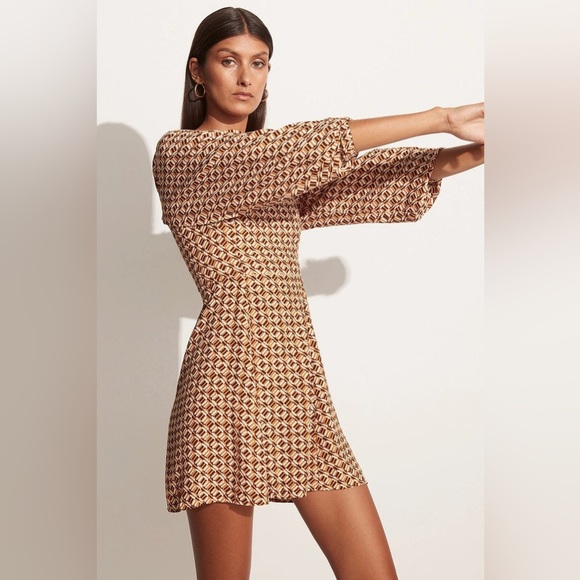 Faithful The Brand Boyd Mini Dress Del Camaron Print Tan - Picture 13 of 13